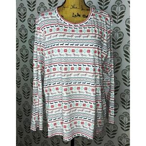 Sleep Sense Women's Fair Isle Dachshund Dog Print Long Sleeve Pajama Top XL NWT